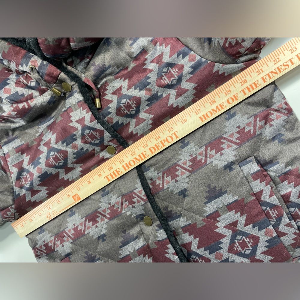 Pendleton Reversible Hooded heavy coat W/S Gray Aztec Print/black fux fur LN - Picture 12 of 16
